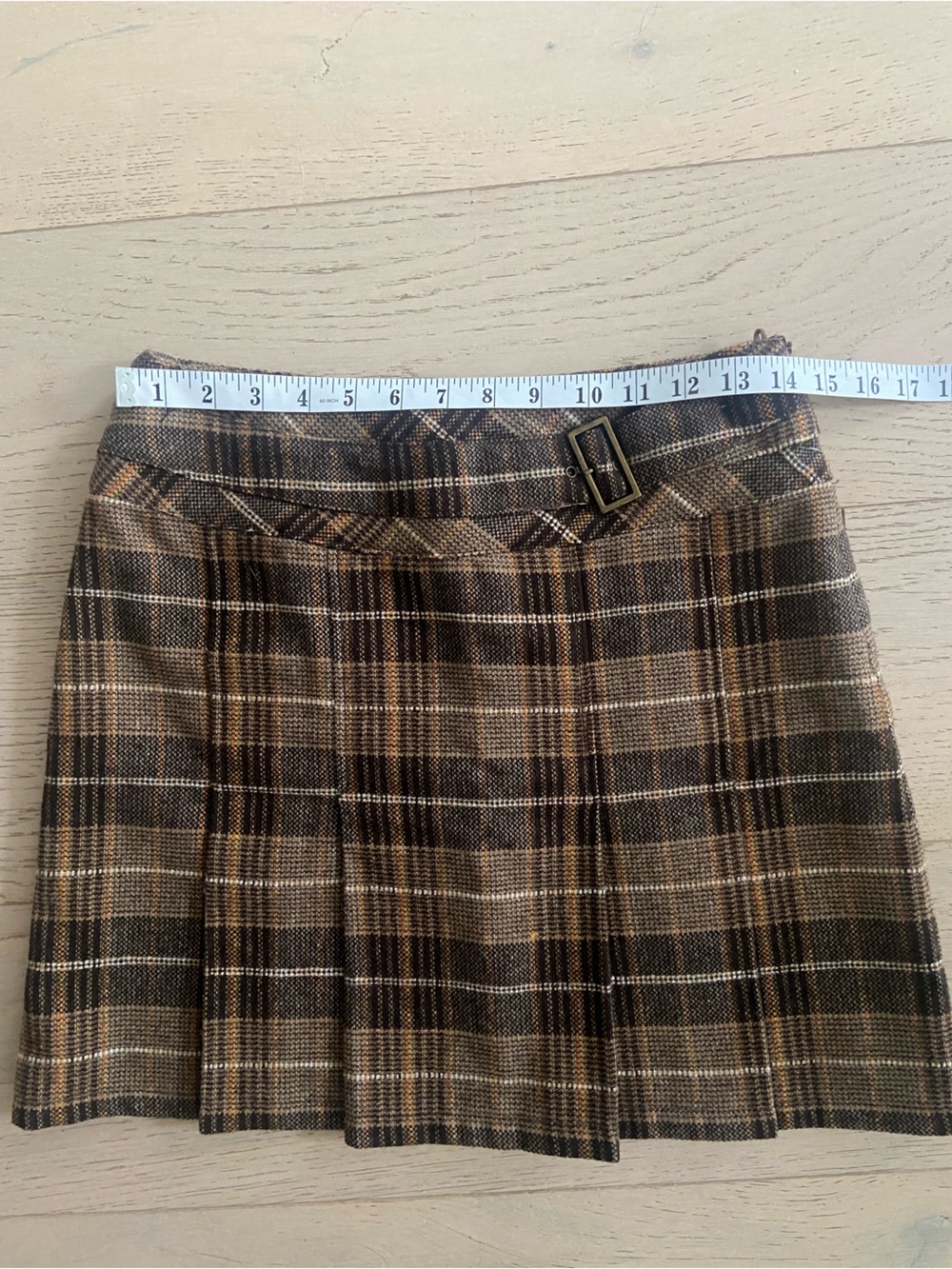 ESPRIT Plaid Pleated Mini Skirt 4 Brown Wool Blend Fall Y2K Preppy Academia EuC - Picture 7 of 8